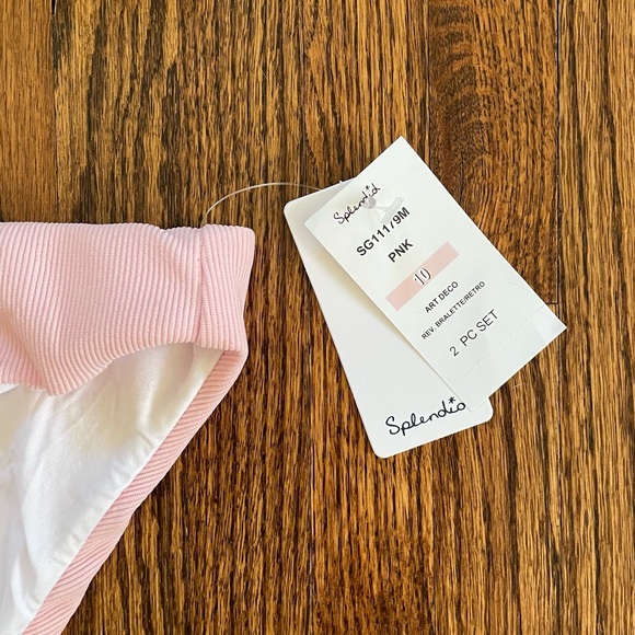 Splendid Girls Art Deco Reversible Bralette/Retro Bikini in Pink & White NWT - Picture 3 of 4